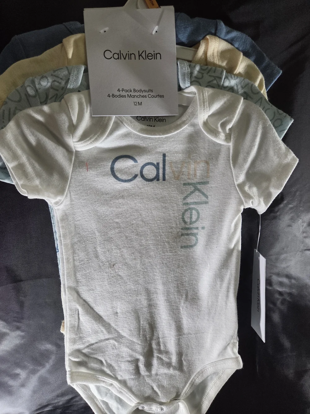Calvin Klein 4-Pack Blue Logo Baby One-Piece Bodysuits